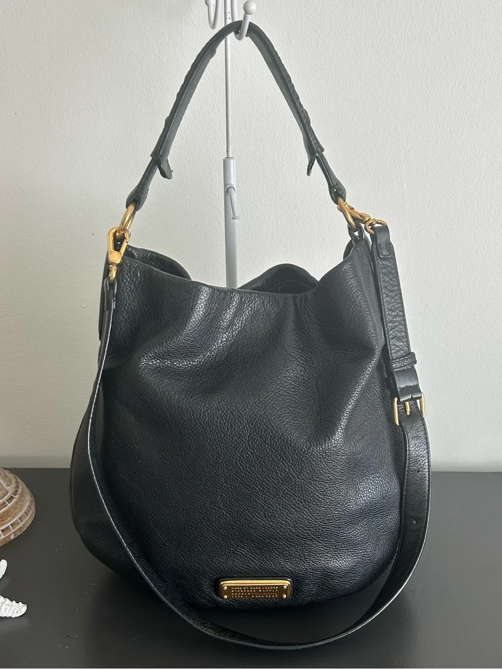 Marc Jacobs Black pebble Leather Hobo Crossbody Bag Large Shoulder bag